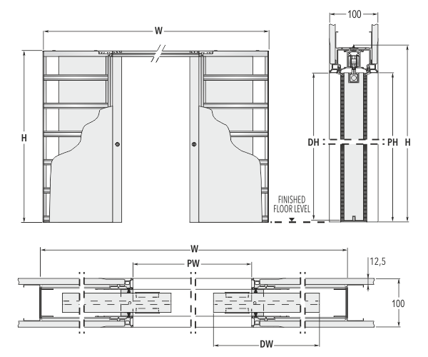 Eclisse Syntesis Flush Double Pocket Door Kit 100mm Wall Finish